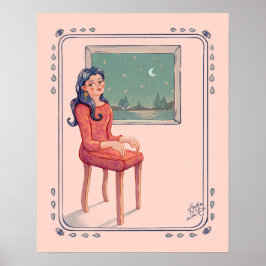 Wachten op de ramen van het rastervormige hekwerk poster