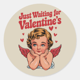 Wachten op de retro Baby Cupid liefde van Valentij Ronde Sticker