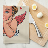 Wachten op de retro Baby Cupid liefde van Valentij Theedoek (Quarter Fold)
