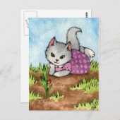 Wachten op de tuin om te groeien - Cute Cat Art Briefkaart (Voorkant / Achterkant)