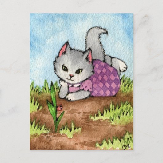 Wachten op de tuin om te groeien - Cute Cat Art Briefkaart (Voorkant)