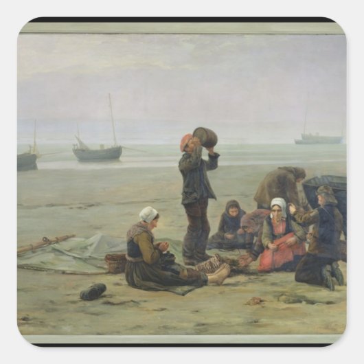 Wachten op de vis, Berck-sur-Mer Vierkante Sticker (Voorkant)