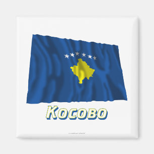 Wachten op de vlag van Kosovo met naam in het Russ Magneet