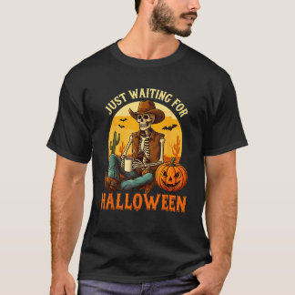 Wachten op een grappig Halloween skelet T-shirt