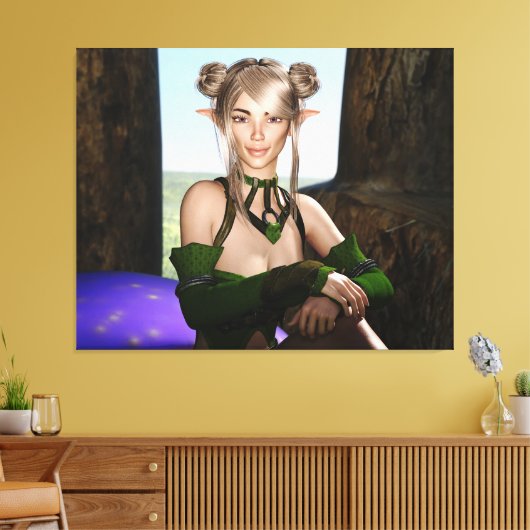 Wachten op een paddenstoel canvas digitale kunst (Insitu (Woonkamer))