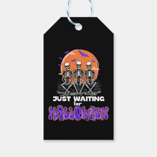 Wachten op Halloween, aftellen skelet Cadeaulabel (Voorkant)