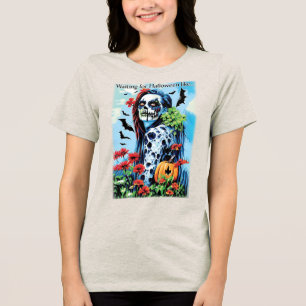 Wachten op Halloween als een zombie meisje Tri-Blend Shirt