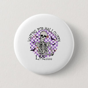 Wachten op Halloween als grappig skelet Spooky H Ronde Button 5,7 Cm