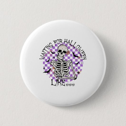 Wachten op Halloween als grappig skelet Spooky H Ronde Button 5,7 Cm (Voorkant)