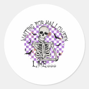 Wachten op Halloween als grappig skelet Spooky H Ronde Sticker