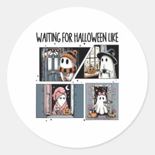 Wachten op Halloween als Schattigee Ghost Coffee H Ronde Sticker