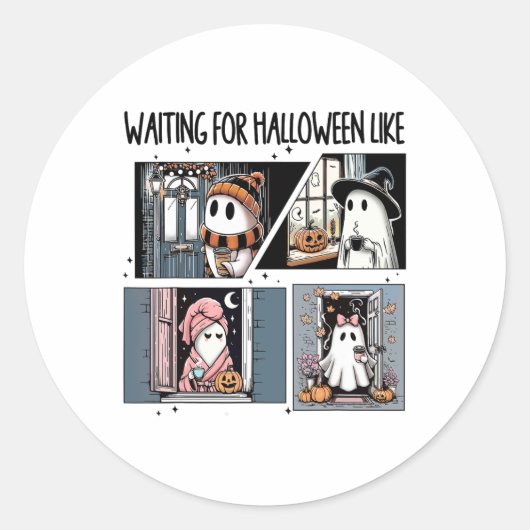Wachten op Halloween als Schattigee Ghost Coffee H Ronde Sticker (Voorkant)