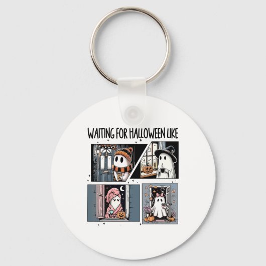 Wachten op Halloween als Schattigee Ghost Coffee H Sleutelhanger (Voorkant)