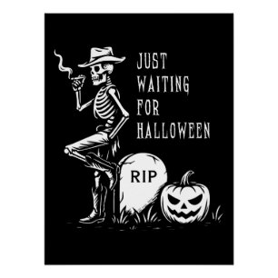 Wachten op Halloween Cowboy Skeleton Perfect Poster