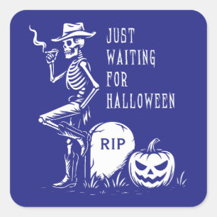 Wachten op Halloween Cowboy Skeleton Vierkante Sticker