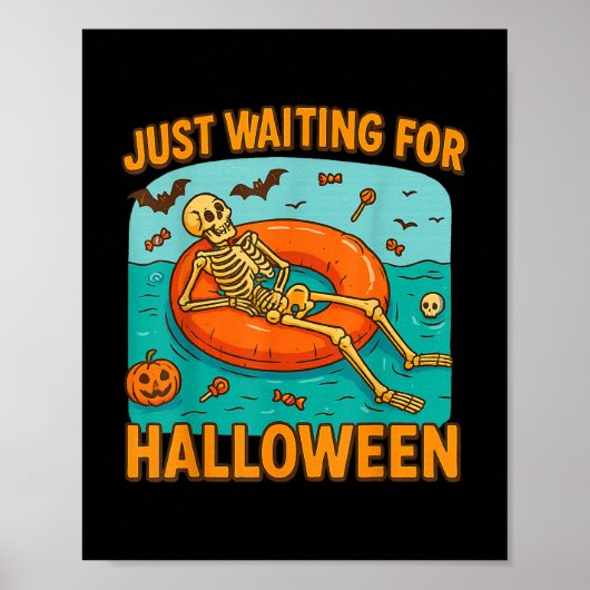 Wachten op Halloween Funny Skeleton Floating Poster (Voorkant)