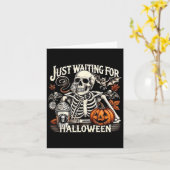 wachten op Halloween Funny Skeleton Kaart (Gele Bloem)