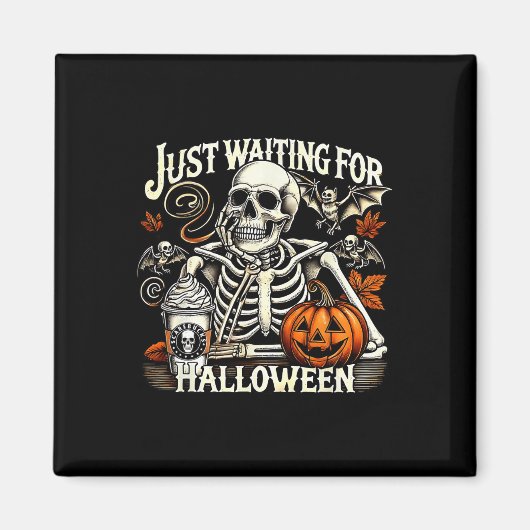 Wachten op Halloween Funny Skeleton Pumpkin Magneet (Voorkant)