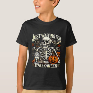 Wachten op Halloween Funny Skeleton Pumpkin T-shirt