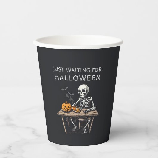 Wachten op Halloween | Grappig skelet Papieren Bekers (Voorkant)