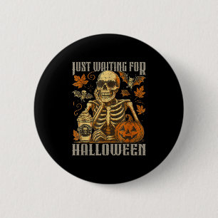 Wachten op Halloween, grappig skelet pompoen Ronde Button 5,7 Cm