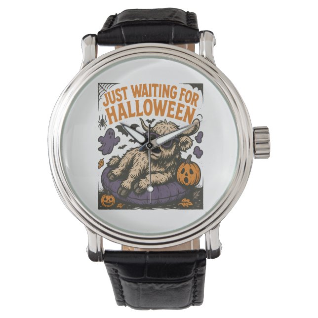 Wachten op Halloween Highland Koe Horloge (Voorkant)
