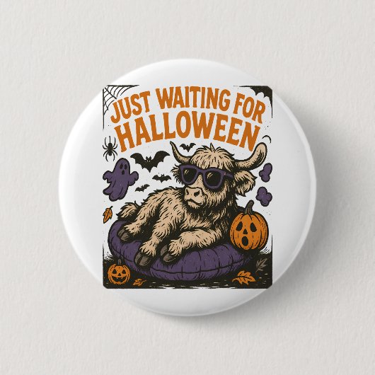 Wachten op Halloween Highland Koe Ronde Button 5,7 Cm (Voorkant)