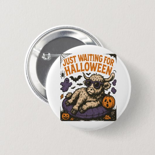 Wachten op Halloween Highland Koe Ronde Button 5,7 Cm (Voorkant /achterkant)