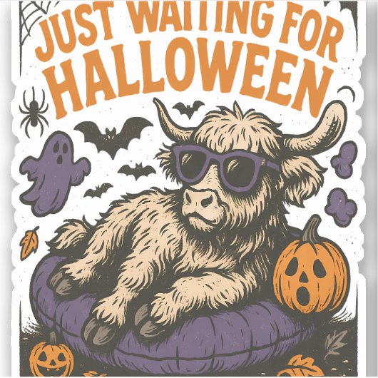 Wachten op Halloween Highland Koe Sticker (Voorkant)