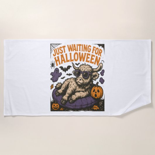 Wachten op Halloween Highland Koe Strandlaken (Voorkant)