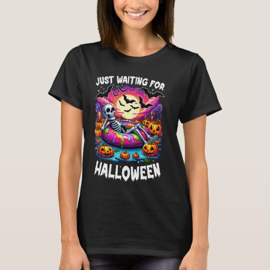 Wachten op Halloween Jack on Lantern Skeleton T-shirt (Voorkant)