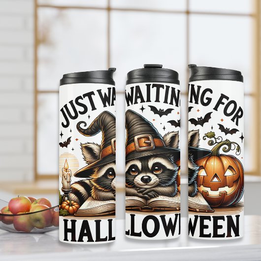 Wachten op Halloween Raccoon Salem Witch Thermosbeker