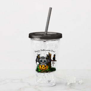 Wachten op Halloween, Schattige Bat en Raven Acryl Drinkbeker