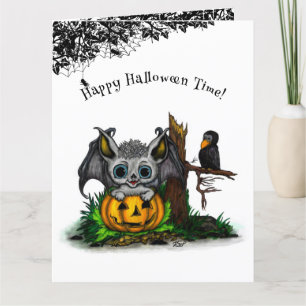 Wachten op Halloween, Schattige Bat en Raven Bedankkaart