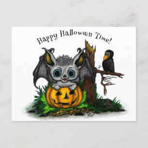 Wachten op Halloween, Schattige Bat en Raven Briefkaart