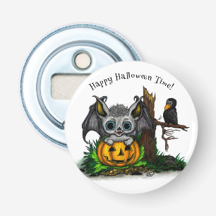 Wachten op Halloween, Schattige Bat en Raven Button Flesopener
