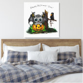 Wachten op Halloween, Schattige Bat en Raven Canvas Afdruk (Insitu (Slaapkamer))