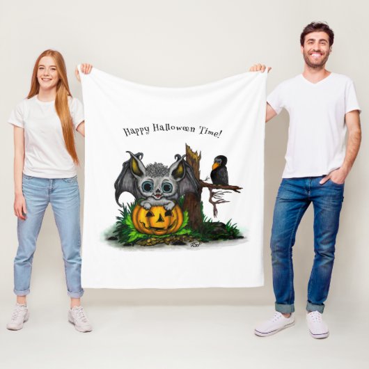 Wachten op Halloween, Schattige Bat en Raven Fleece Deken (In situ)
