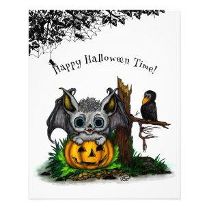 Wachten op Halloween, Schattige Bat en Raven Foto Afdruk