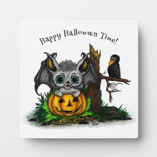 Wachten op Halloween, Schattige Bat en Raven Fotoplaat (Voorkant)