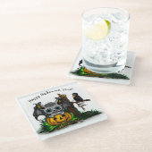 Wachten op Halloween, Schattige Bat en Raven Glazen Onderzetter (Schuin)