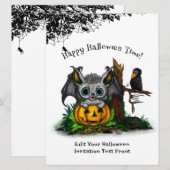 Wachten op Halloween, Schattige Bat en Raven Kaart (Voorkant / Achterkant)