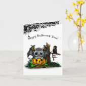 Wachten op Halloween, Schattige Bat en Raven Kaart (Gele Bloem)