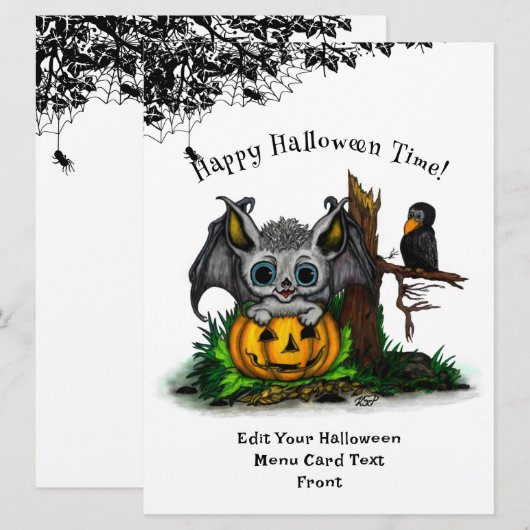 Wachten op Halloween, Schattige Bat en Raven Menu (Voorkant / Achterkant)
