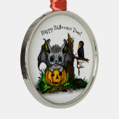 Wachten op Halloween, Schattige Bat en Raven Metalen Ornament (Rechts)