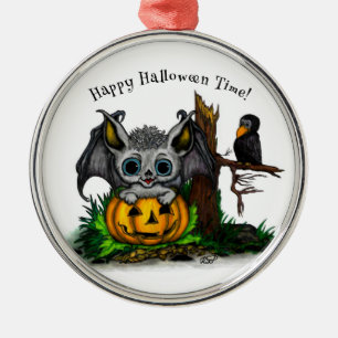 Wachten op Halloween, Schattige Bat en Raven Metalen Ornament