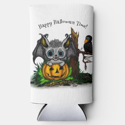 Wachten op Halloween, Schattige Bat en Raven Seltzer Blikjeskoeler (Voorkant)