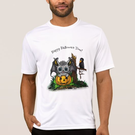 Wachten op Halloween, Schattige Bat en Raven T-shirt (Voorkant)