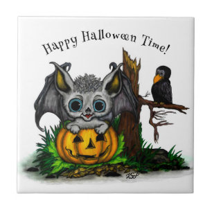Wachten op Halloween, Schattige Bat en Raven Tegeltje
