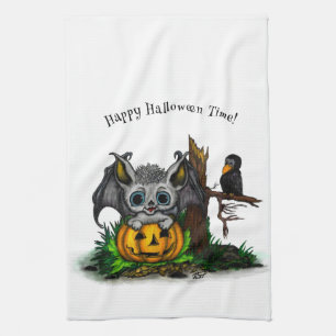 Wachten op Halloween, Schattige Bat en Raven Theedoek
